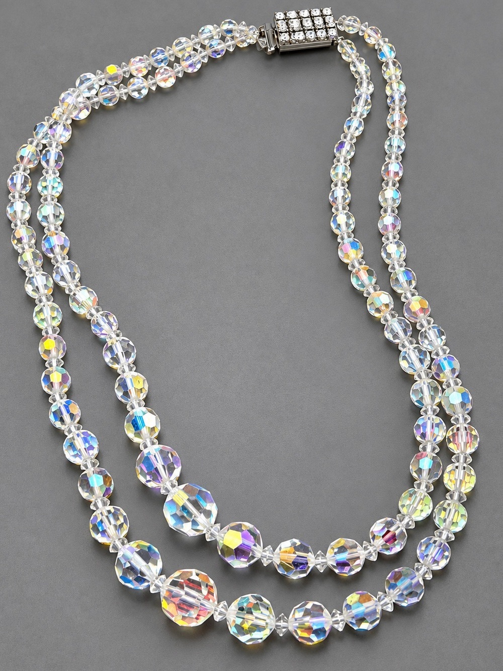 Vintage Austrian Crystal Two-Strand Necklace -Great Clasp.
